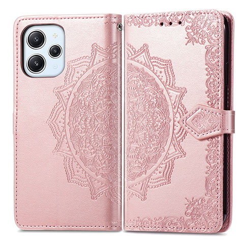 Coque Portefeuille Motif Fantaisie Livre Cuir Etui Clapet pour Xiaomi Redmi 12 4G Or Rose