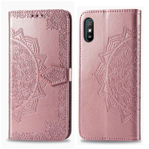 Coque Portefeuille Motif Fantaisie Livre Cuir Etui Clapet pour Xiaomi Redmi 9A Or Rose