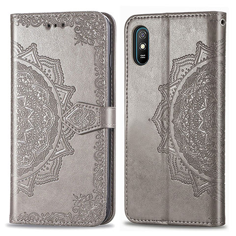 Coque Portefeuille Motif Fantaisie Livre Cuir Etui Clapet pour Xiaomi Redmi 9AT Gris