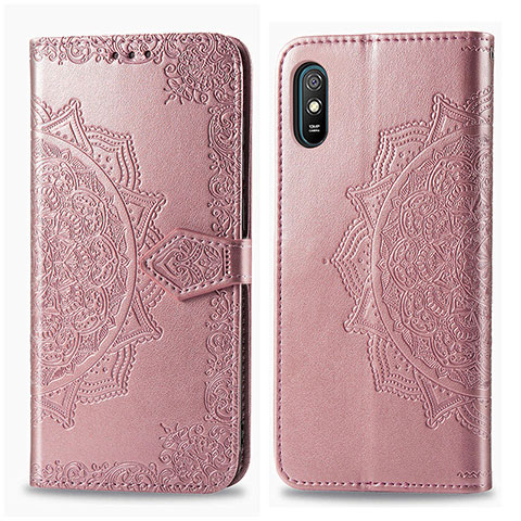 Coque Portefeuille Motif Fantaisie Livre Cuir Etui Clapet pour Xiaomi Redmi 9i Or Rose