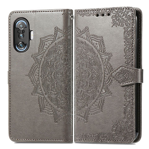 Coque Portefeuille Motif Fantaisie Livre Cuir Etui Clapet pour Xiaomi Redmi K40 Gaming 5G Gris