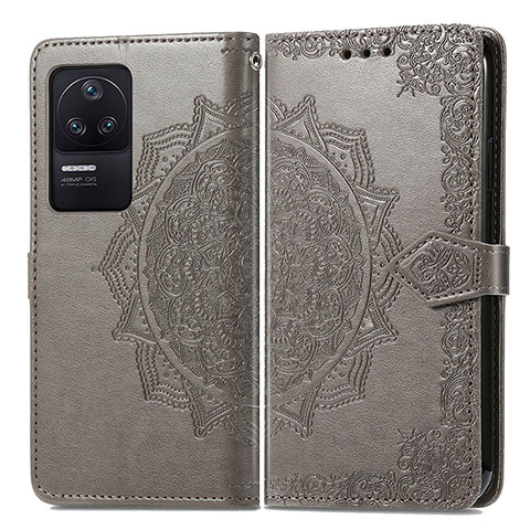 Coque Portefeuille Motif Fantaisie Livre Cuir Etui Clapet pour Xiaomi Redmi K40S 5G Gris