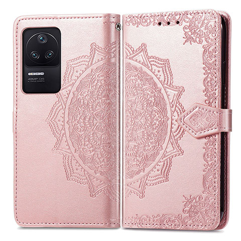 Coque Portefeuille Motif Fantaisie Livre Cuir Etui Clapet pour Xiaomi Redmi K40S 5G Or Rose