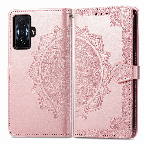 Coque Portefeuille Motif Fantaisie Livre Cuir Etui Clapet pour Xiaomi Redmi K50 Gaming 5G Or Rose