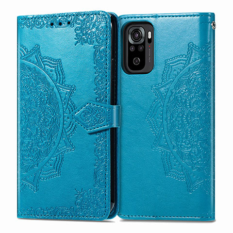 Coque Portefeuille Motif Fantaisie Livre Cuir Etui Clapet pour Xiaomi Redmi Note 10 4G Bleu