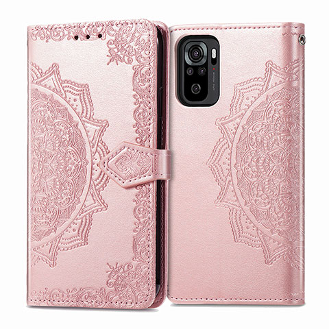 Coque Portefeuille Motif Fantaisie Livre Cuir Etui Clapet pour Xiaomi Redmi Note 10 4G Or Rose