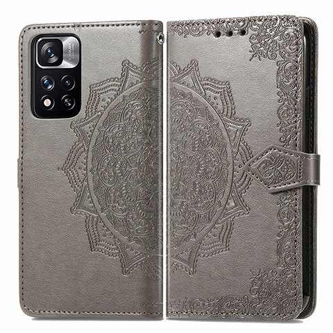 Coque Portefeuille Motif Fantaisie Livre Cuir Etui Clapet pour Xiaomi Redmi Note 11 Pro+ Plus 5G Gris