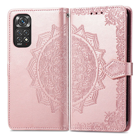 Coque Portefeuille Motif Fantaisie Livre Cuir Etui Clapet pour Xiaomi Redmi Note 11S 4G Or Rose