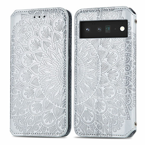 Coque Portefeuille Motif Fantaisie Livre Cuir Etui Clapet S01D pour Google Pixel 6 5G Argent