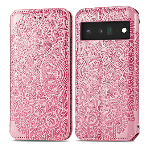 Coque Portefeuille Motif Fantaisie Livre Cuir Etui Clapet S01D pour Google Pixel 6 Pro 5G Or Rose