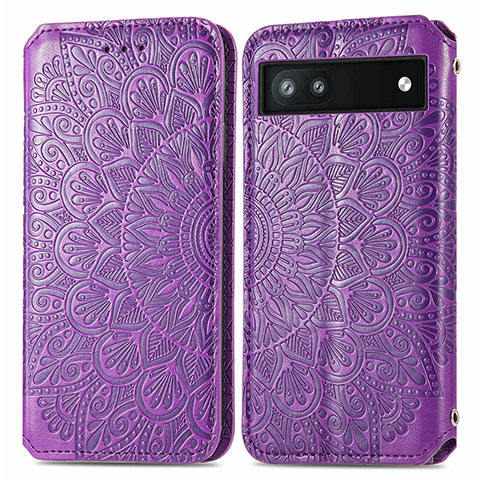 Coque Portefeuille Motif Fantaisie Livre Cuir Etui Clapet S01D pour Google Pixel 6a 5G Violet