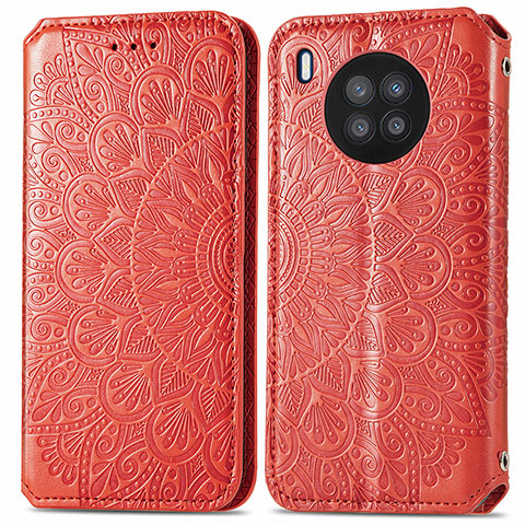 Coque Portefeuille Motif Fantaisie Livre Cuir Etui Clapet S01D pour Huawei Honor 50 Lite Rouge