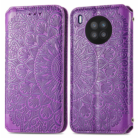 Coque Portefeuille Motif Fantaisie Livre Cuir Etui Clapet S01D pour Huawei Honor 50 Lite Violet