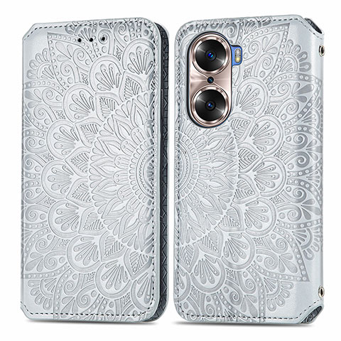 Coque Portefeuille Motif Fantaisie Livre Cuir Etui Clapet S01D pour Huawei Honor 60 5G Argent