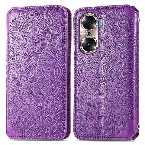 Coque Portefeuille Motif Fantaisie Livre Cuir Etui Clapet S01D pour Huawei Honor 60 5G Violet