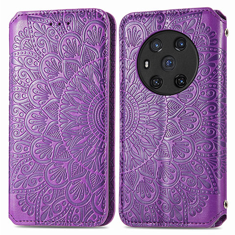 Coque Portefeuille Motif Fantaisie Livre Cuir Etui Clapet S01D pour Huawei Honor Magic3 5G Violet