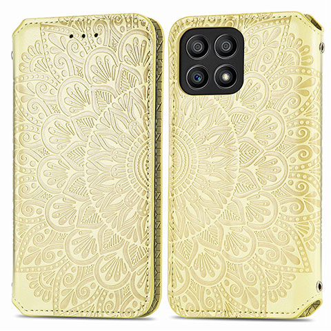 Coque Portefeuille Motif Fantaisie Livre Cuir Etui Clapet S01D pour Huawei Honor X30i Or