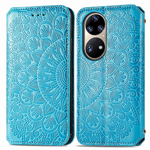 Coque Portefeuille Motif Fantaisie Livre Cuir Etui Clapet S01D pour Huawei P50 Pro Bleu