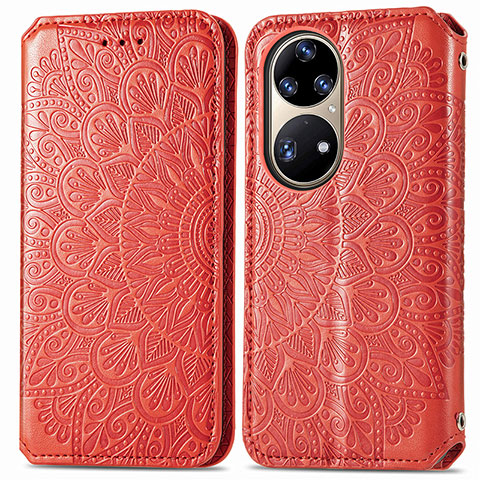 Coque Portefeuille Motif Fantaisie Livre Cuir Etui Clapet S01D pour Huawei P50 Pro Rouge