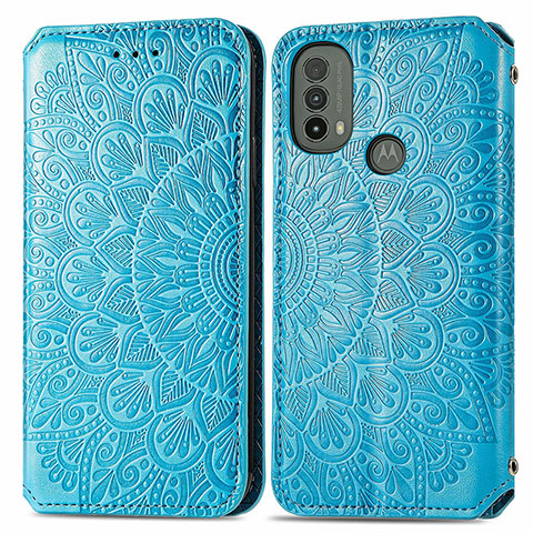 Coque Portefeuille Motif Fantaisie Livre Cuir Etui Clapet S01D pour Motorola Moto E30 Bleu