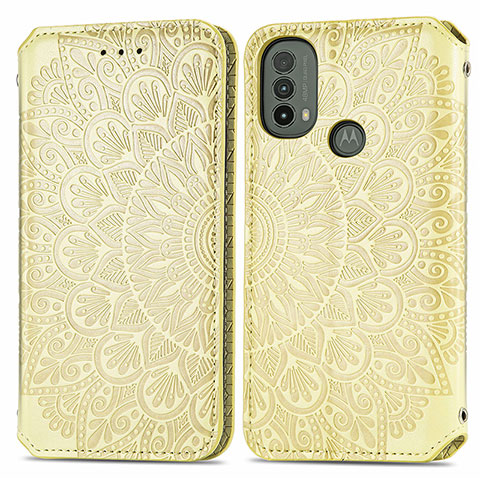 Coque Portefeuille Motif Fantaisie Livre Cuir Etui Clapet S01D pour Motorola Moto E30 Or