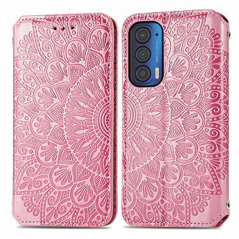 Coque Portefeuille Motif Fantaisie Livre Cuir Etui Clapet S01D pour Motorola Moto Edge (2021) 5G Or Rose