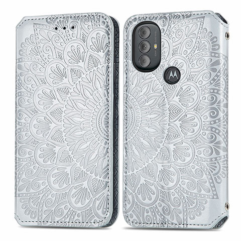 Coque Portefeuille Motif Fantaisie Livre Cuir Etui Clapet S01D pour Motorola Moto G Play (2023) Argent