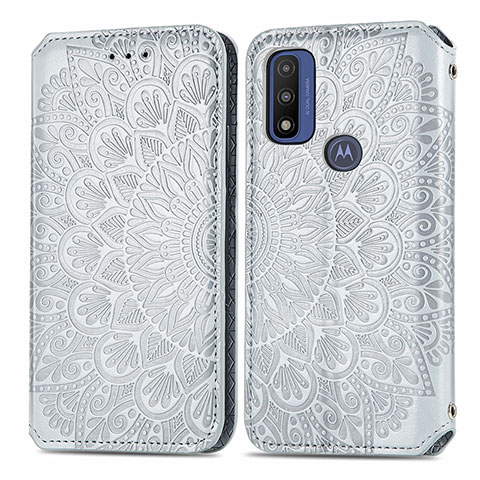 Coque Portefeuille Motif Fantaisie Livre Cuir Etui Clapet S01D pour Motorola Moto G Pure Argent