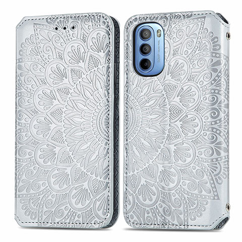 Coque Portefeuille Motif Fantaisie Livre Cuir Etui Clapet S01D pour Motorola Moto G31 Argent