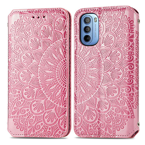 Coque Portefeuille Motif Fantaisie Livre Cuir Etui Clapet S01D pour Motorola Moto G31 Or Rose