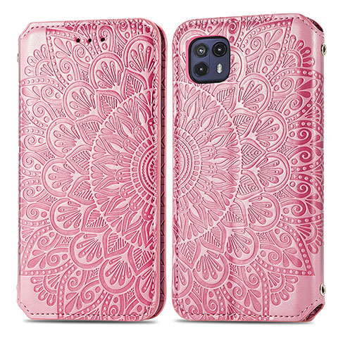 Coque Portefeuille Motif Fantaisie Livre Cuir Etui Clapet S01D pour Motorola Moto G50 5G Or Rose