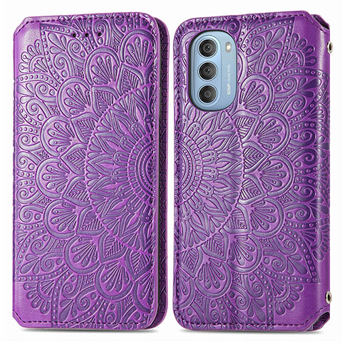 Coque Portefeuille Motif Fantaisie Livre Cuir Etui Clapet S01D pour Motorola Moto G51 5G Violet