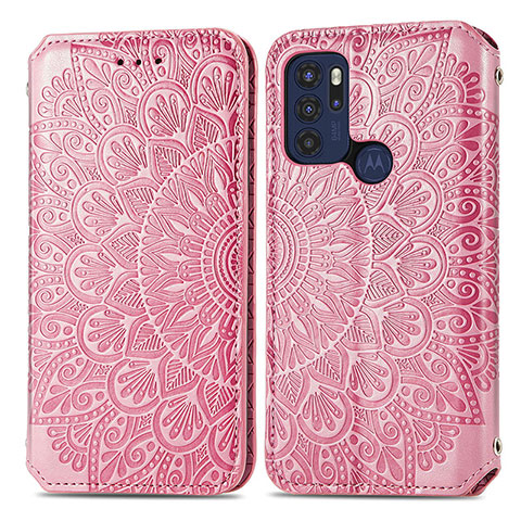 Coque Portefeuille Motif Fantaisie Livre Cuir Etui Clapet S01D pour Motorola Moto G60s Or Rose