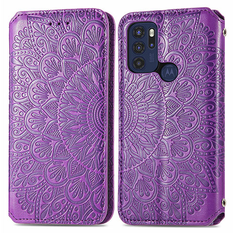 Coque Portefeuille Motif Fantaisie Livre Cuir Etui Clapet S01D pour Motorola Moto G60s Violet