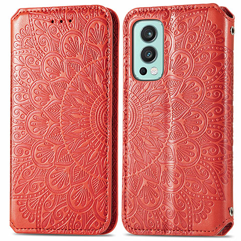 Coque Portefeuille Motif Fantaisie Livre Cuir Etui Clapet S01D pour OnePlus Nord 2 5G Rouge