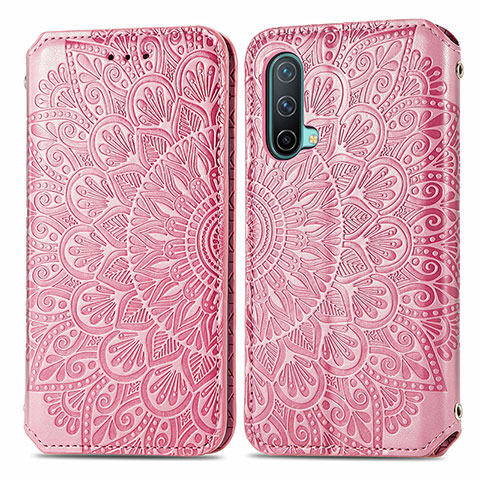 Coque Portefeuille Motif Fantaisie Livre Cuir Etui Clapet S01D pour OnePlus Nord CE 5G Or Rose