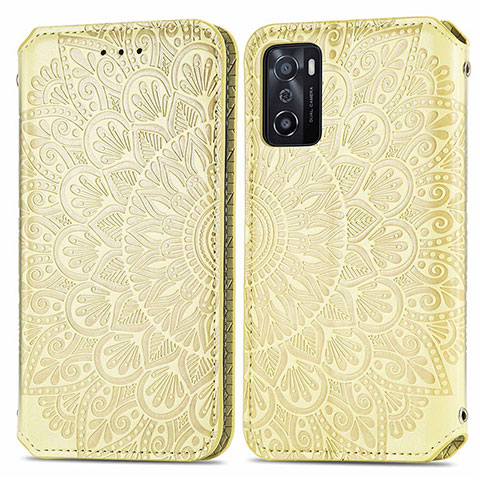 Coque Portefeuille Motif Fantaisie Livre Cuir Etui Clapet S01D pour Oppo A55S 5G Or