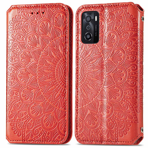 Coque Portefeuille Motif Fantaisie Livre Cuir Etui Clapet S01D pour Oppo A55S 5G Rouge