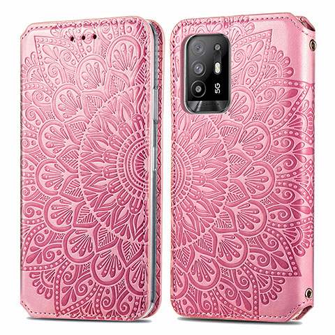 Coque Portefeuille Motif Fantaisie Livre Cuir Etui Clapet S01D pour Oppo A94 5G Or Rose