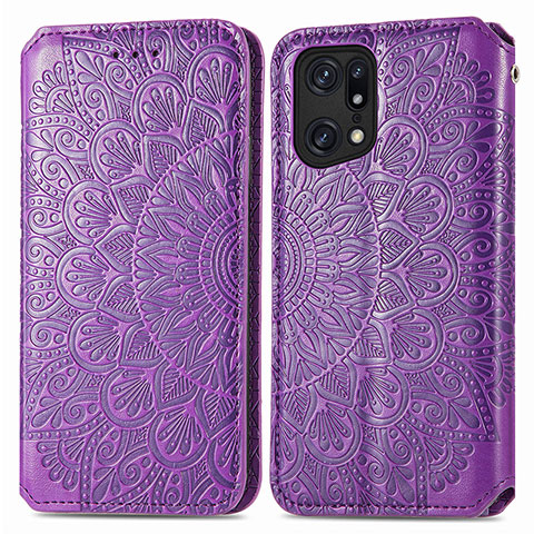 Coque Portefeuille Motif Fantaisie Livre Cuir Etui Clapet S01D pour Oppo Find X5 5G Violet