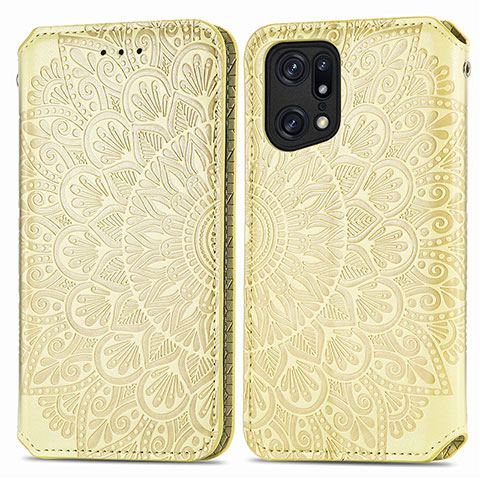 Coque Portefeuille Motif Fantaisie Livre Cuir Etui Clapet S01D pour Oppo Find X5 Pro 5G Or