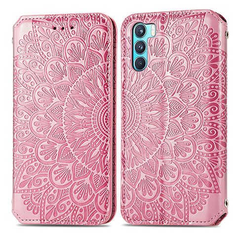 Coque Portefeuille Motif Fantaisie Livre Cuir Etui Clapet S01D pour Oppo K9 Pro 5G Or Rose