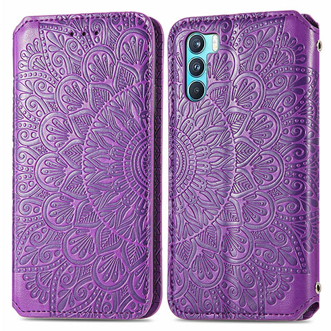 Coque Portefeuille Motif Fantaisie Livre Cuir Etui Clapet S01D pour Oppo K9 Pro 5G Violet