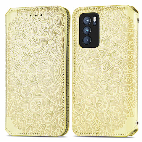 Coque Portefeuille Motif Fantaisie Livre Cuir Etui Clapet S01D pour Oppo Reno6 Pro 5G India Or