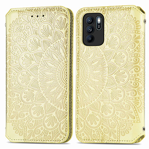 Coque Portefeuille Motif Fantaisie Livre Cuir Etui Clapet S01D pour Oppo Reno6 Z 5G Or