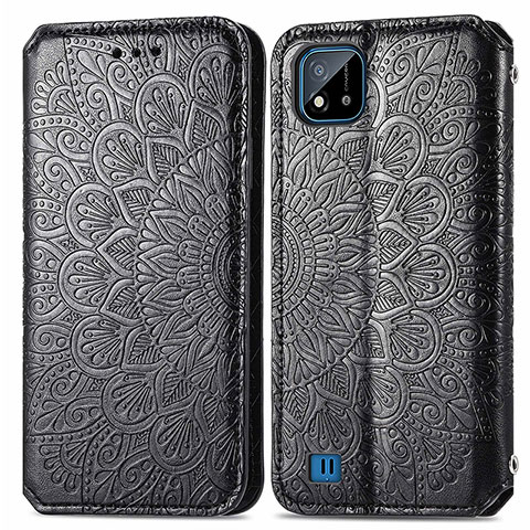 Coque Portefeuille Motif Fantaisie Livre Cuir Etui Clapet S01D pour Realme C11 (2021) Noir