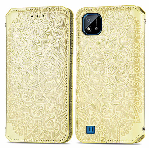 Coque Portefeuille Motif Fantaisie Livre Cuir Etui Clapet S01D pour Realme C11 (2021) Or