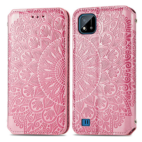 Coque Portefeuille Motif Fantaisie Livre Cuir Etui Clapet S01D pour Realme C11 (2021) Or Rose