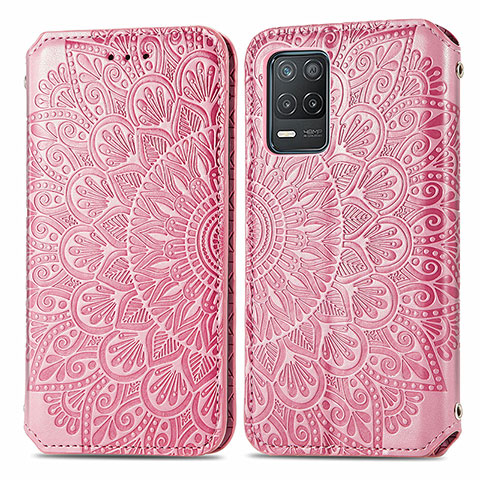 Coque Portefeuille Motif Fantaisie Livre Cuir Etui Clapet S01D pour Realme Narzo 30 5G Or Rose