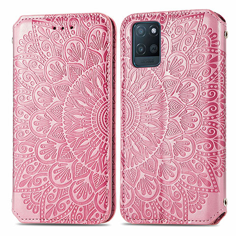 Coque Portefeuille Motif Fantaisie Livre Cuir Etui Clapet S01D pour Realme V11 5G Or Rose